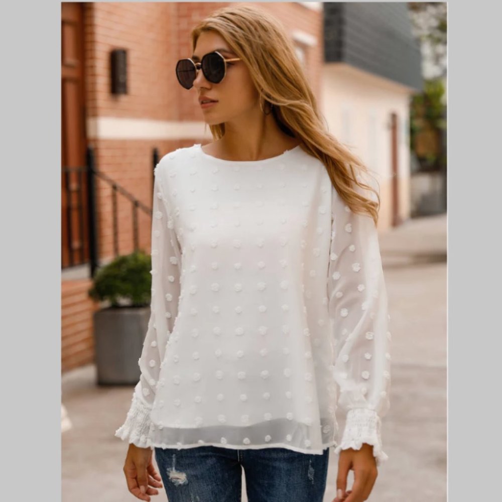 NWT Blooming Jelly Orange Chic Puff Sleeves Dotted Layered Blouse, Size M - Picture 8 of 12